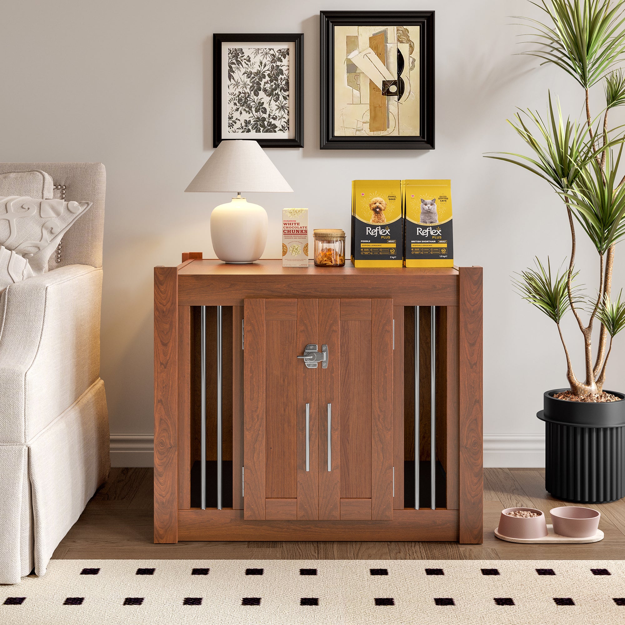 30.25'L 2-in-1 Night Stand & Dog Crate with Storage, Walnut
