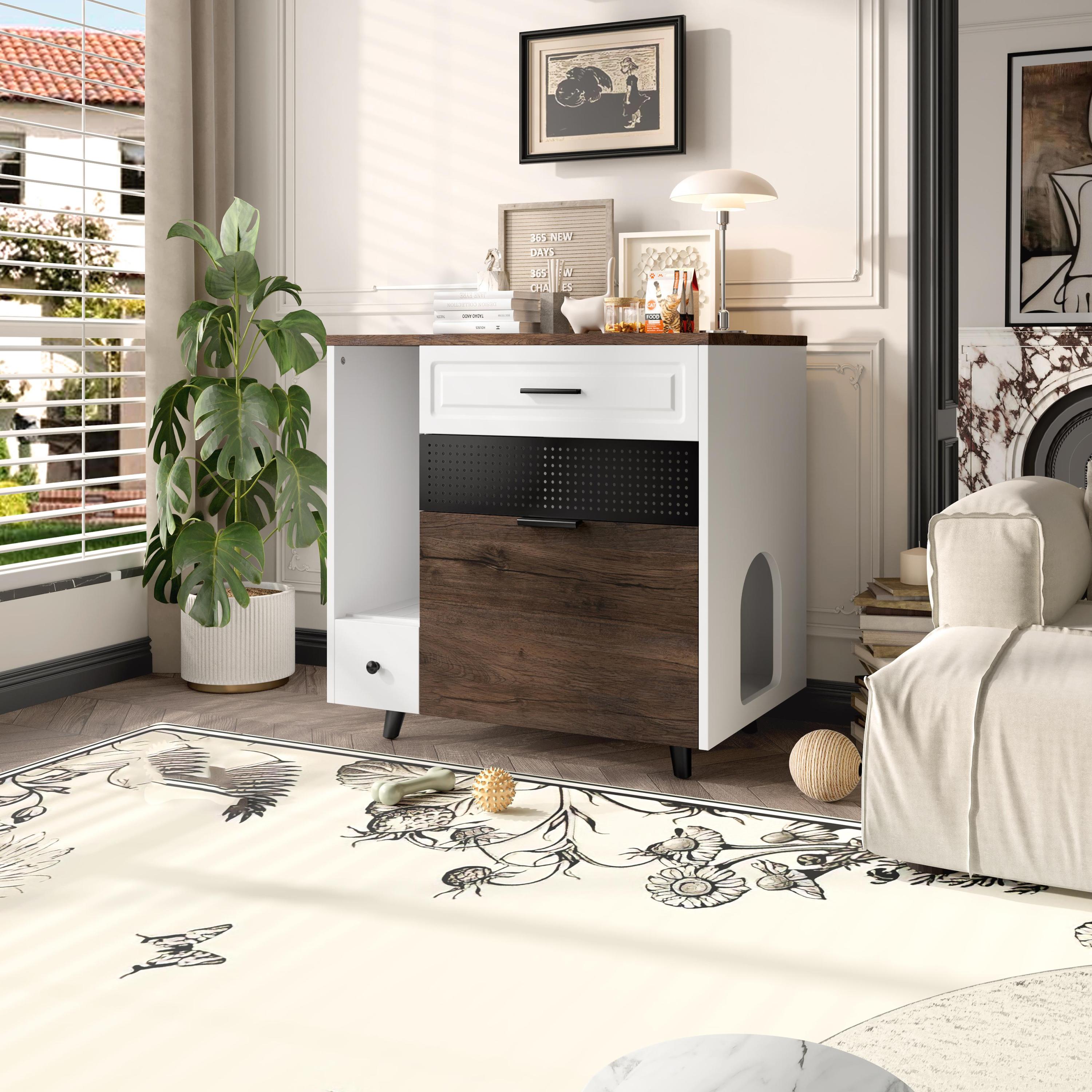 Indoor Hidden Cat Litter Box Furniture with Drawers
