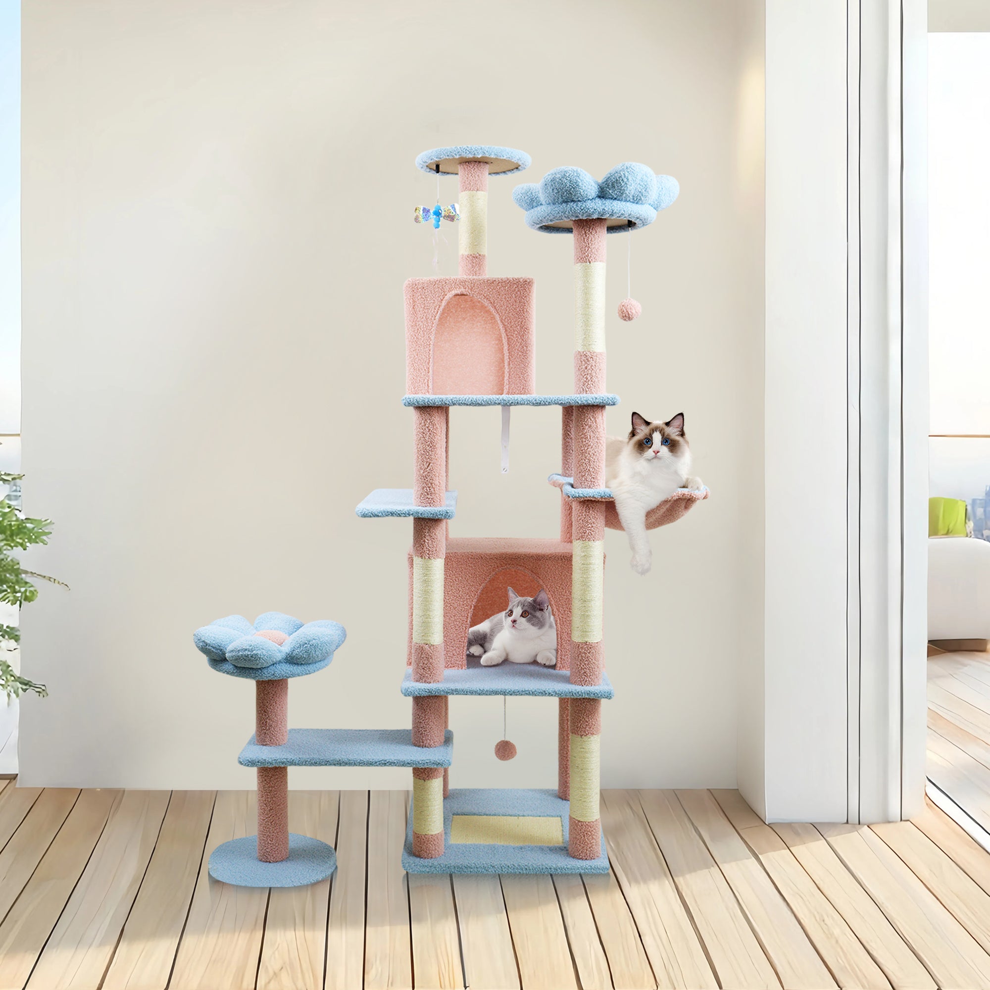 71" Flower Cat Tree with Large Condo and Removable Cushion