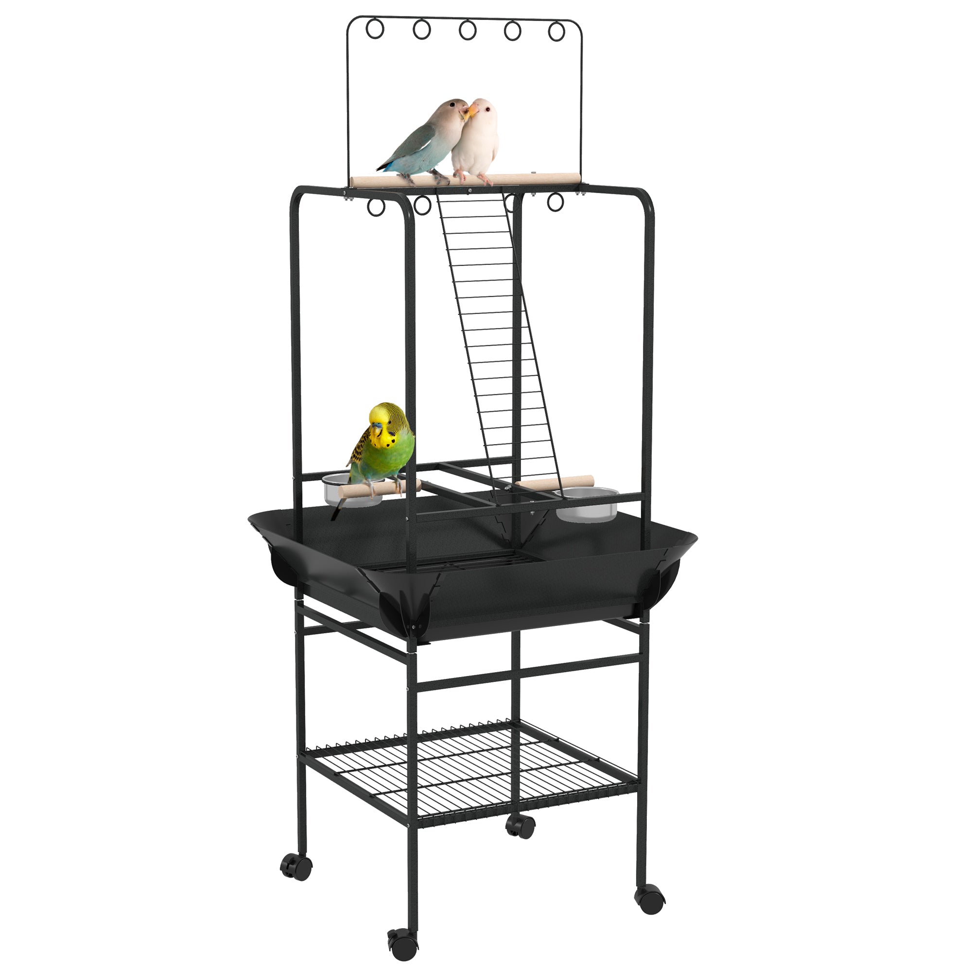 Bird Stand with Wheels, Perches, Feed Bowls, Toy Hanger