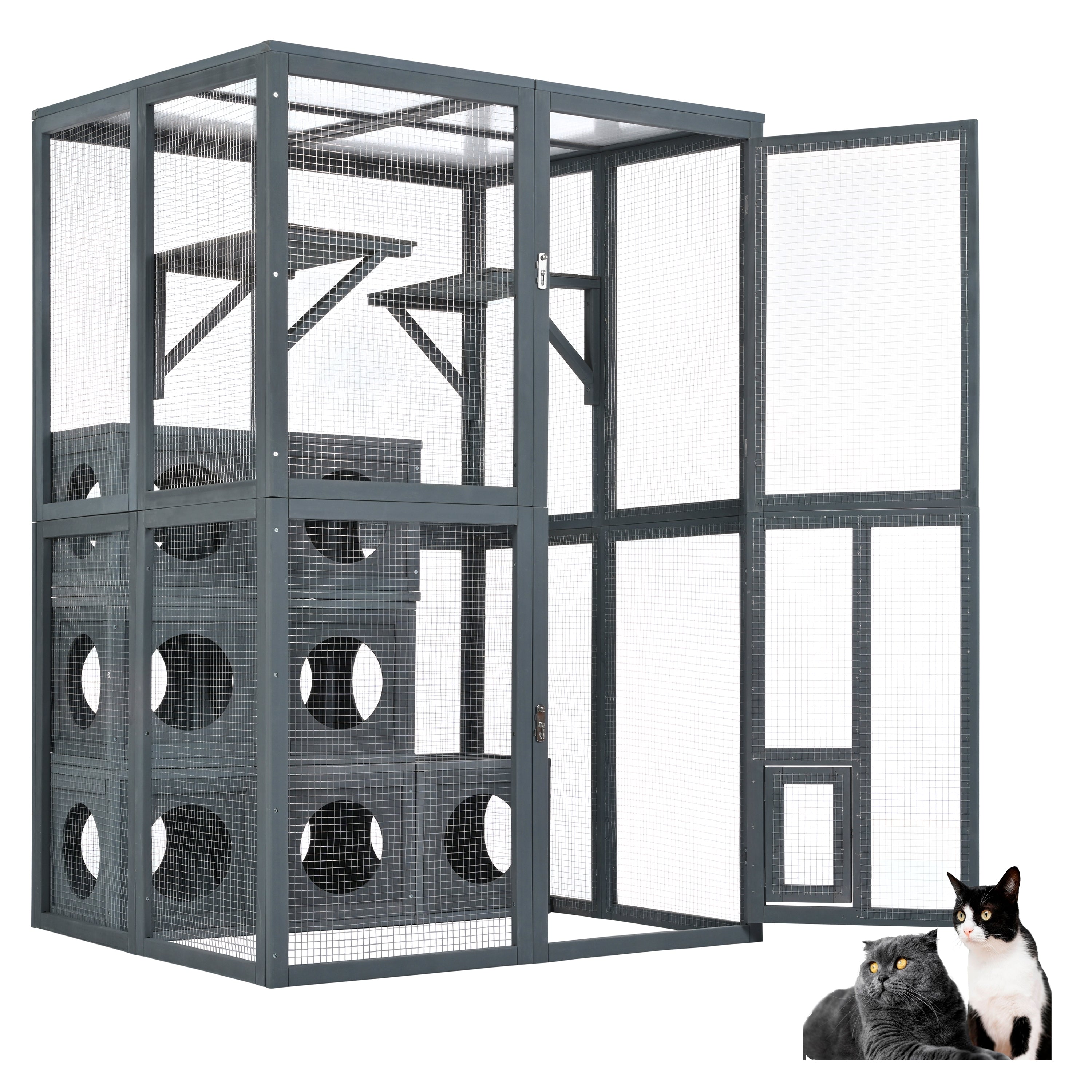 Outdoor Cat House with Shelves and Weather Protection