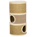 28 Inch 3-Story Cat Condo with Scratching Pad, Khaki/Brown