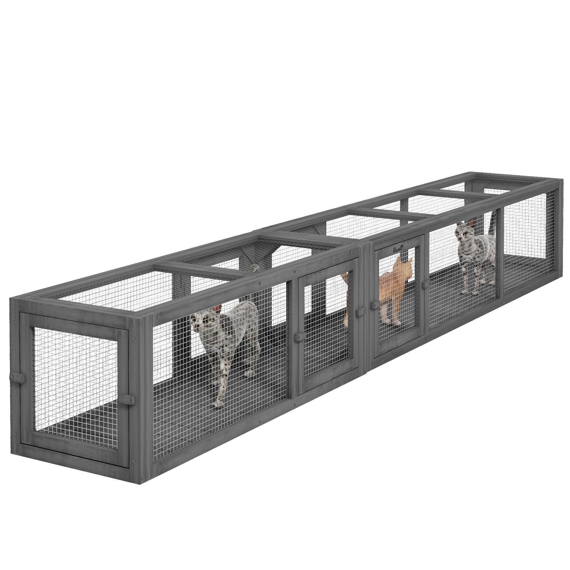 Outdoor Cat Tunnel, Wooden Tube with 8 Doors, 98" Design