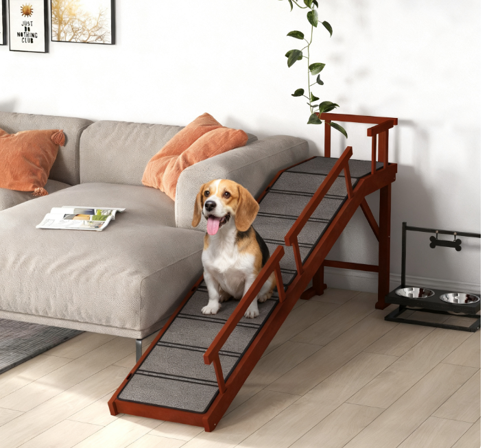 Wooden Dog Ramp with Guardrails and Non-Slip Surface