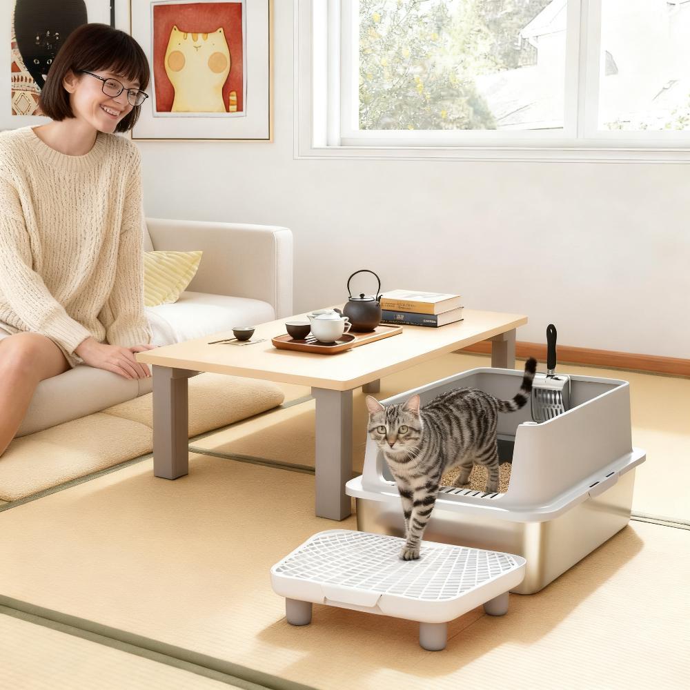 Stainless Steel Cat Litter Box and Scoop Set