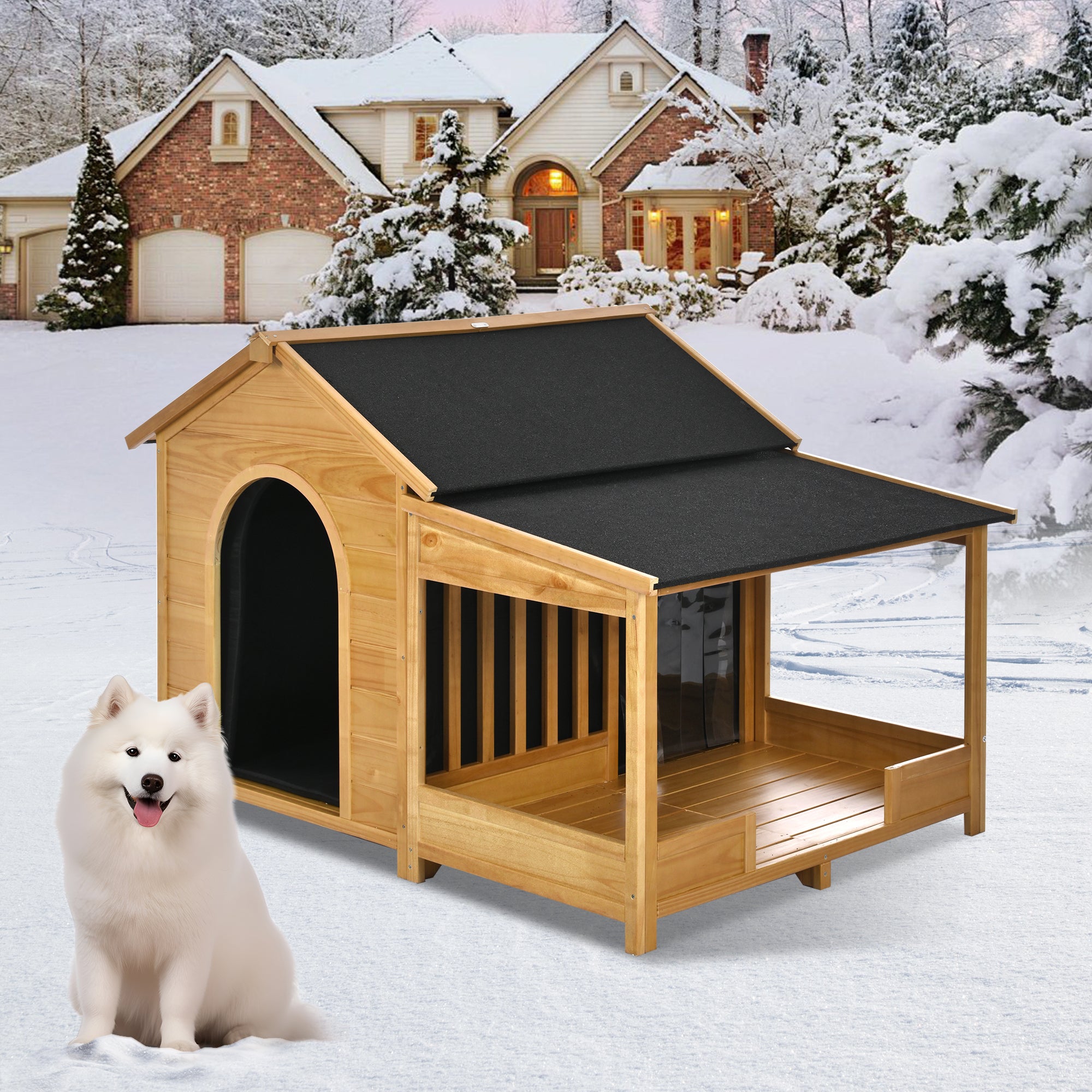60.2' Large Outdoor Dog House with Insulated Liner & Porch