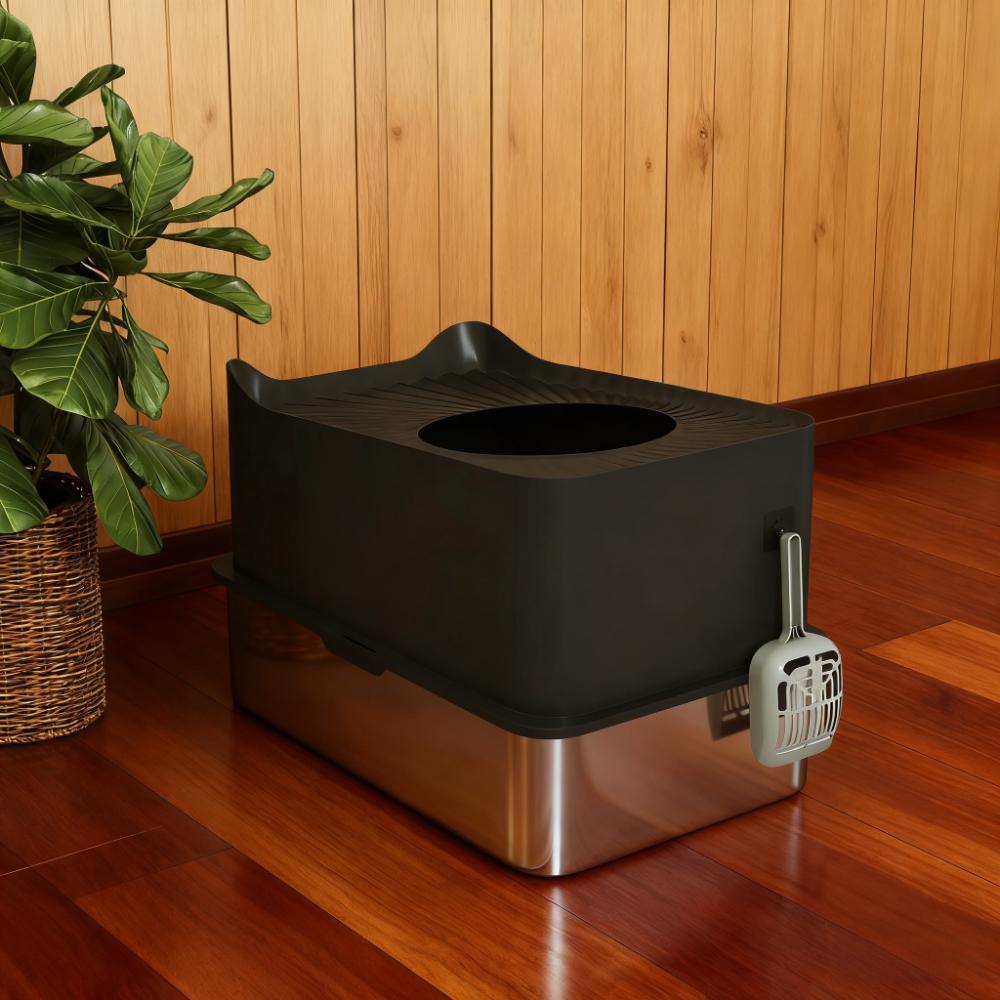 Top Entrance Cat Litter Box with Scoop and Non-slip Pads