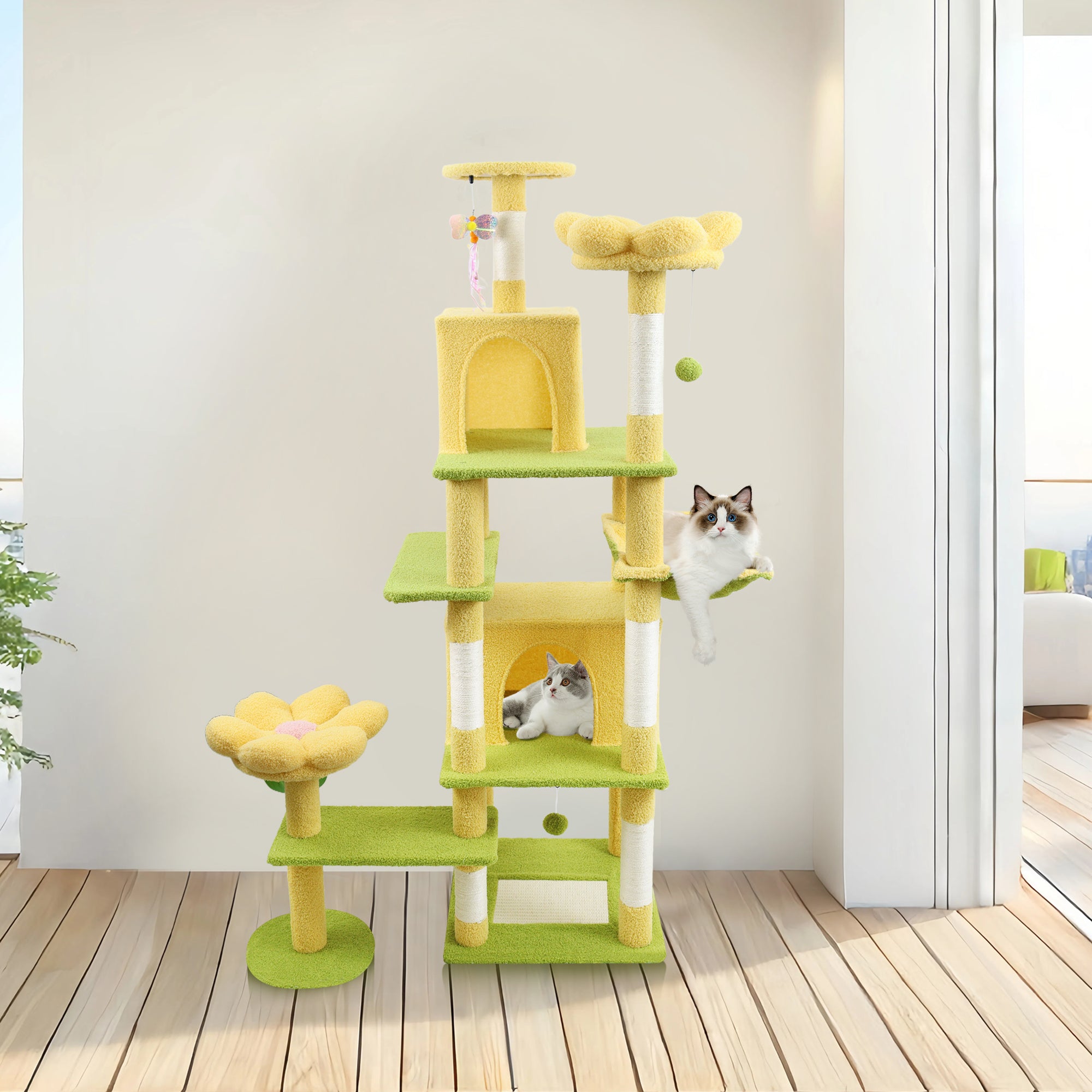 71" Flower Cat Tree with Large Condo and Removable Cushion