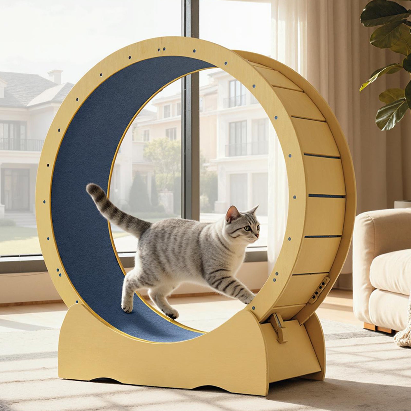 Indoor Cat Exercise Wheel with Detachable Carpeted Runway