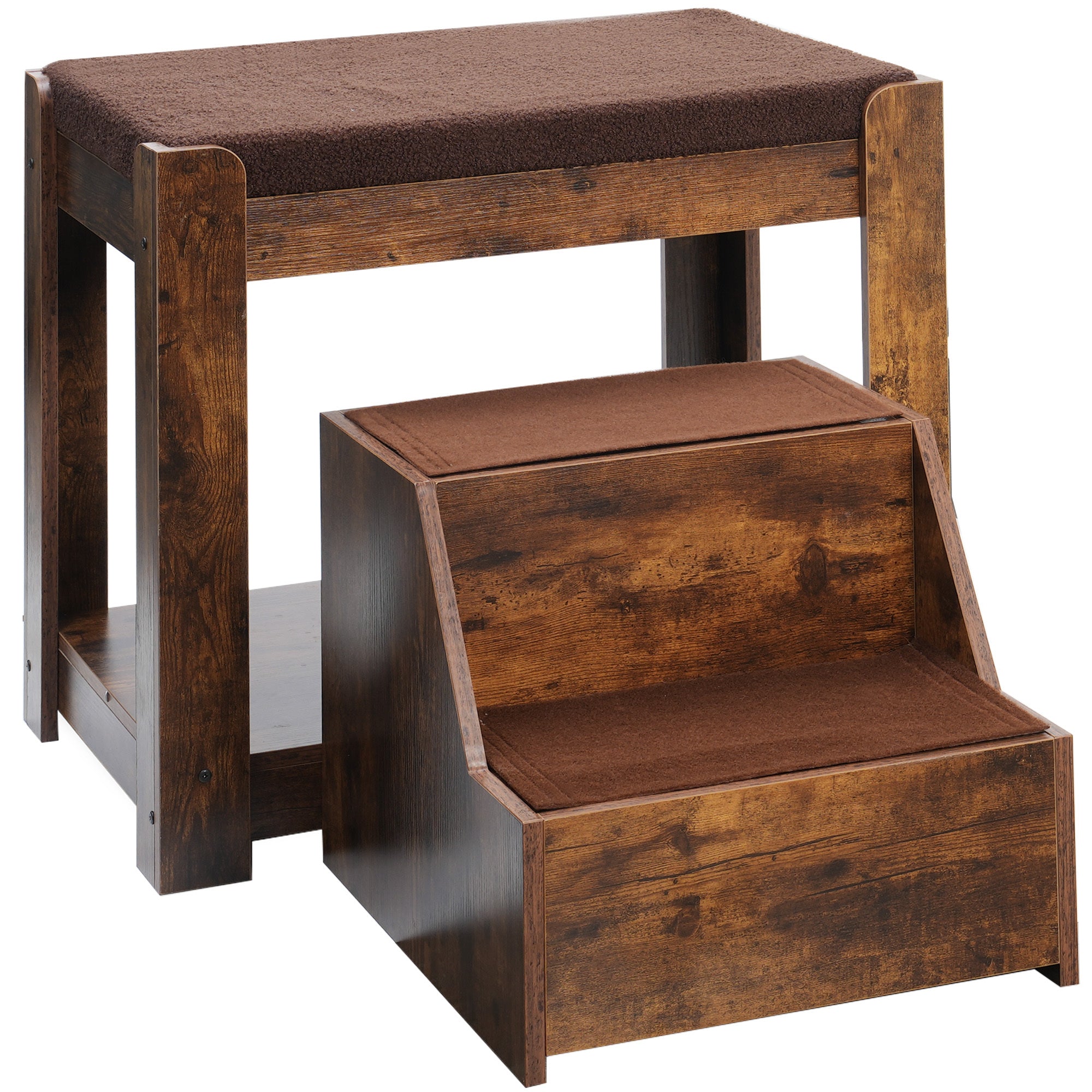 Multi-Level Pet Bunk Bed with Removable Steps and Cushion