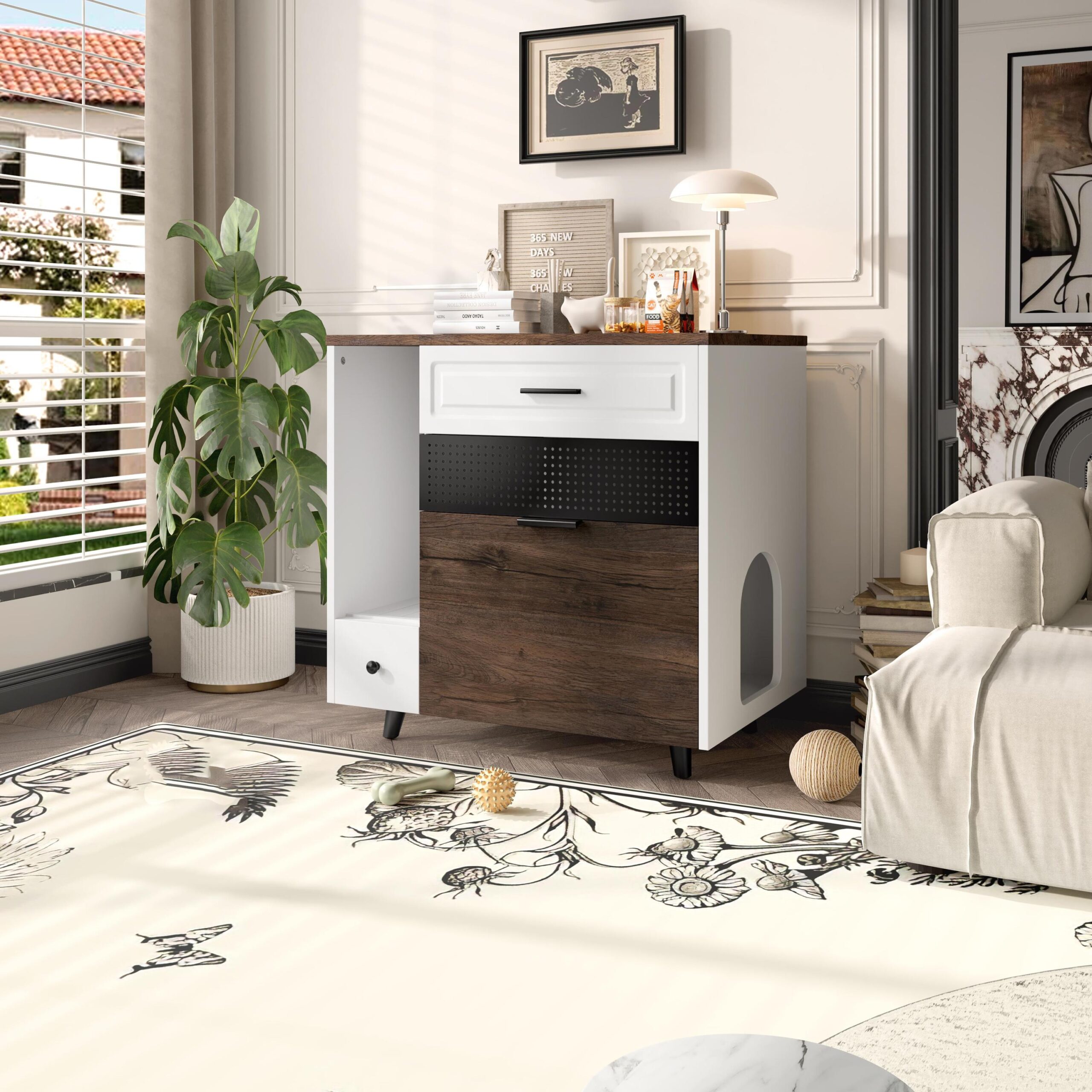 Indoor Hidden Cat Litter Box Furniture with Drawers