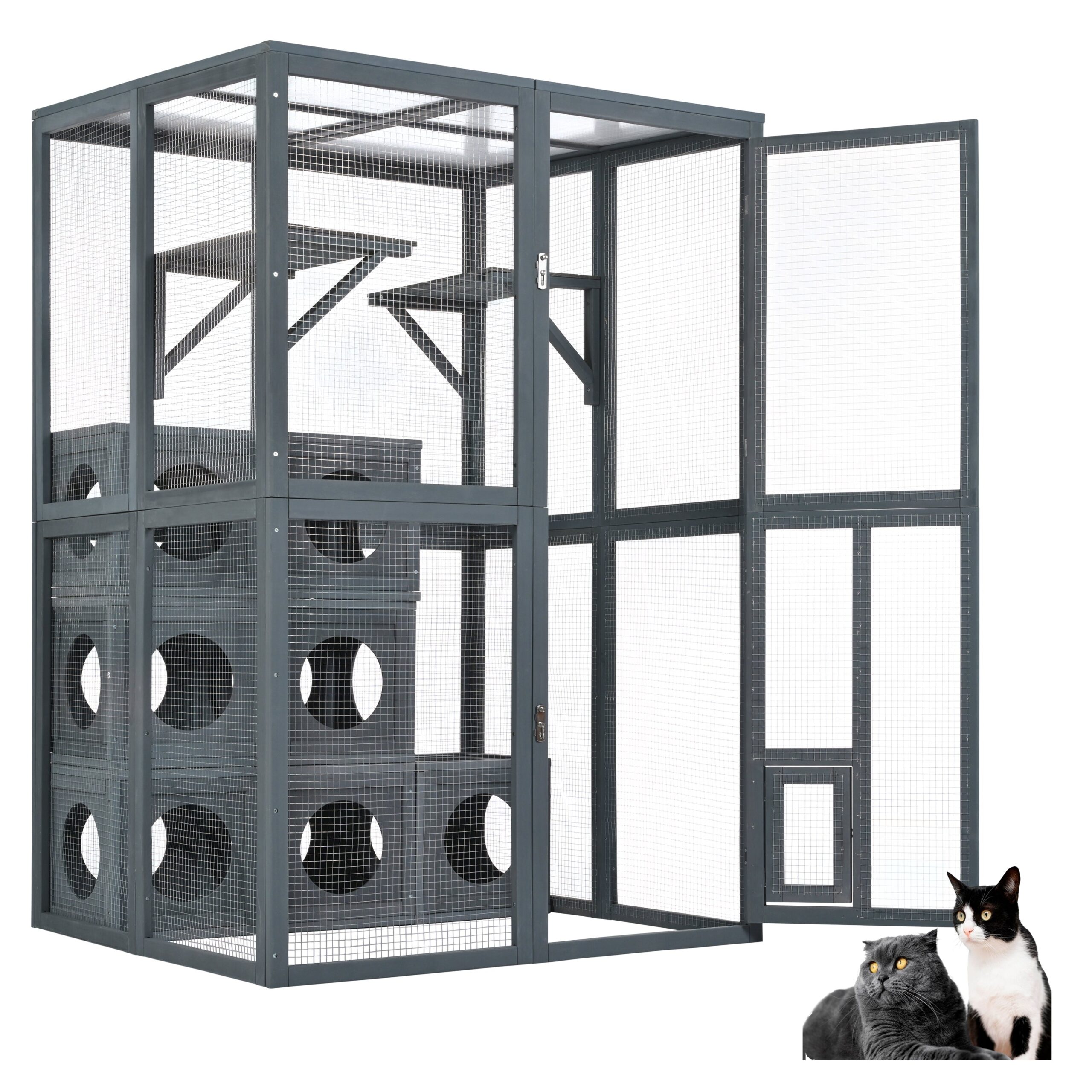 Outdoor Cat House with Shelves and Weather Protection