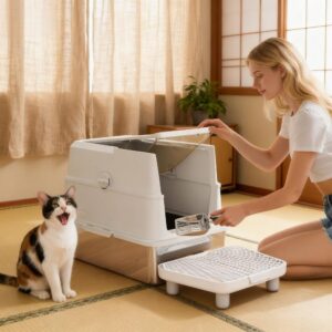 Stainless Steel Litter Box for Large Cats with Flip Cover
