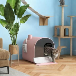 Pink Cat Litter Box with Lid, Scoop, and Filter