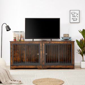 Large Rustic Dog Crate Furniture for Two with Tray