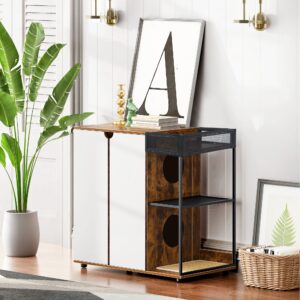 Litter Box Enclosure for 2 Cats - Rustic Brown Furniture
