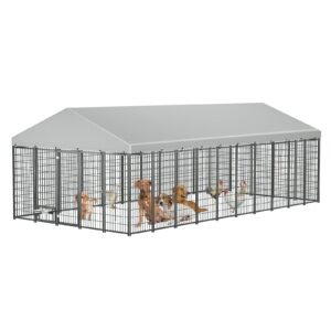 Large Outdoor Dog Kennel Run Enclosure with Roof Cover
