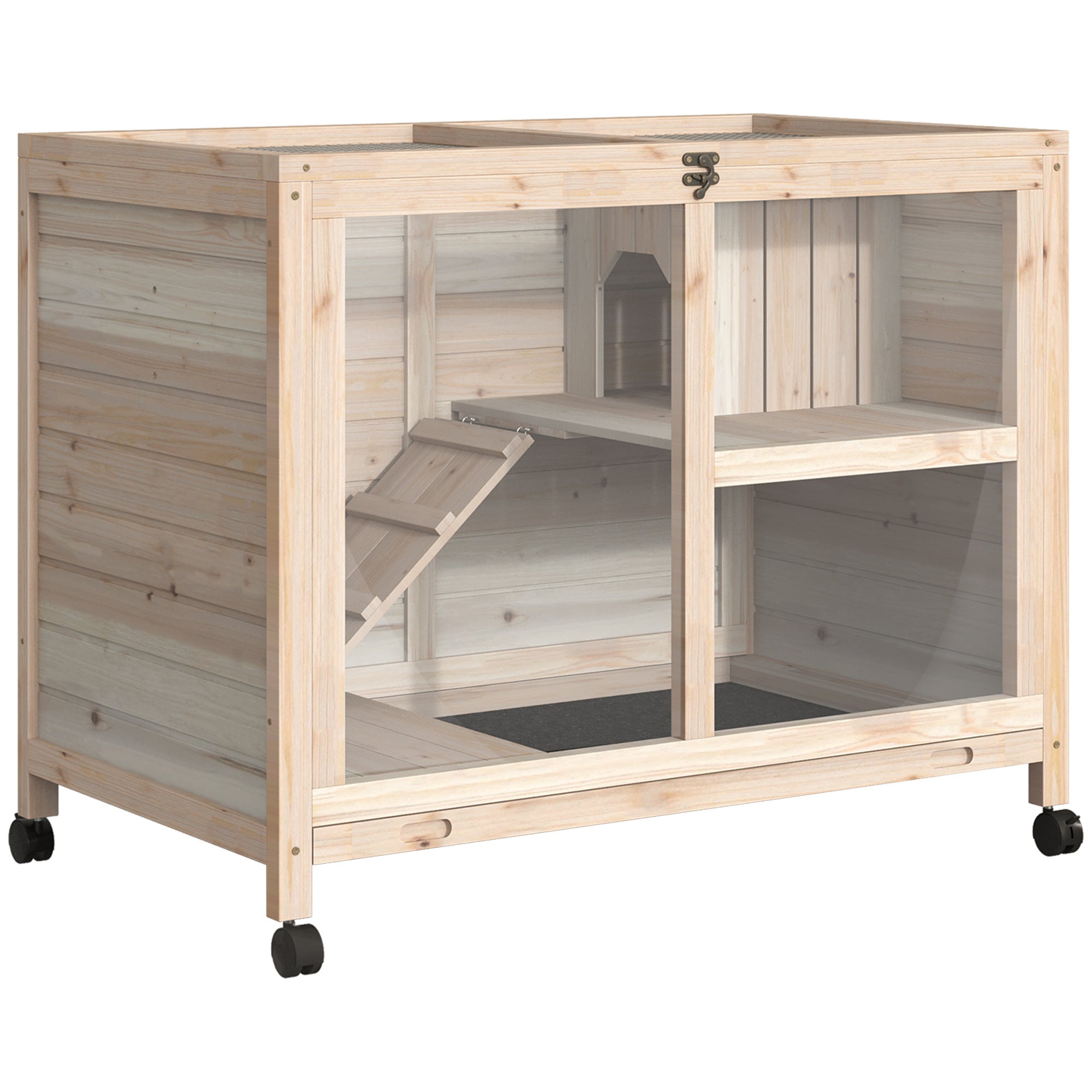 Indoor Rabbit Hutch with Wheels, Desk and Side Table