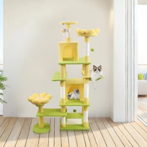 71" Flower Cat Tree with Large Condo and Removable Cushion