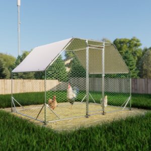 Large Metal Walk-in Chicken Coop with Waterproof Cover