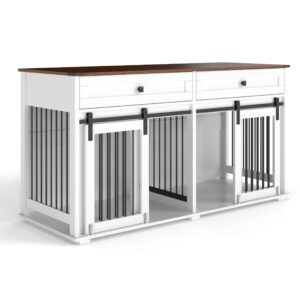 63'' Large Dog Crate Furniture for Two Dogs with Drawers